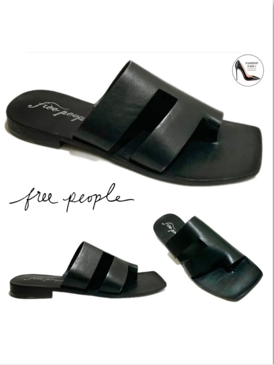 Free People Shoes - Free People Lander Black Leather Slide Sandal Slip On Flat Mules Summer Shoes 39